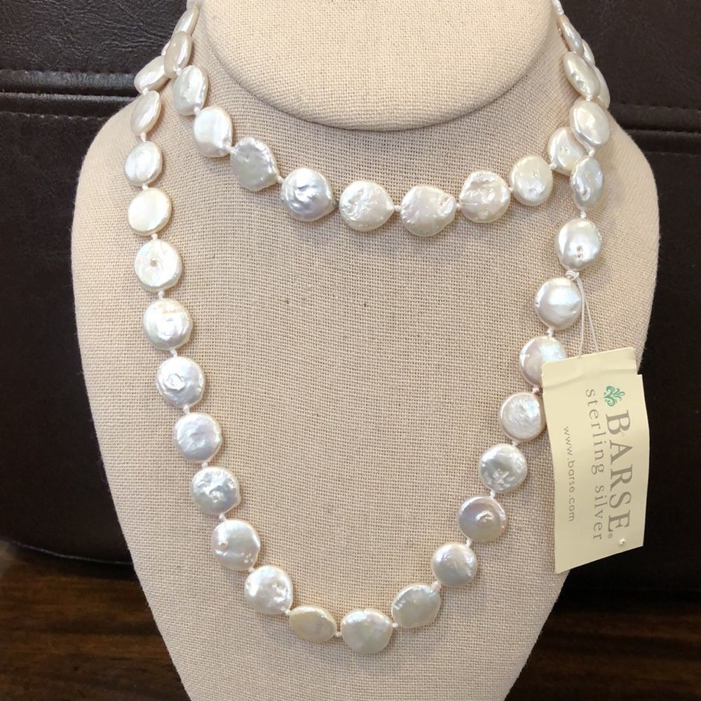 BARSE Genuine Single Strand Continuous Pearl Coin Necklace NWT